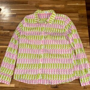 100% Cotton Crown & Ivy Pink and Green Seahorse Shirt Size Large